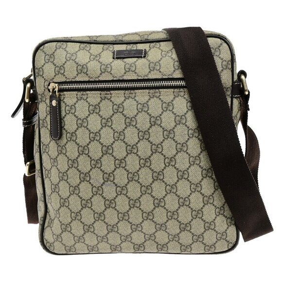 GUCCI Logo GG pattern Crossbody Shoulder Bag Supreme Leather Brown Italy 16YH010 - Picture 1 of 16